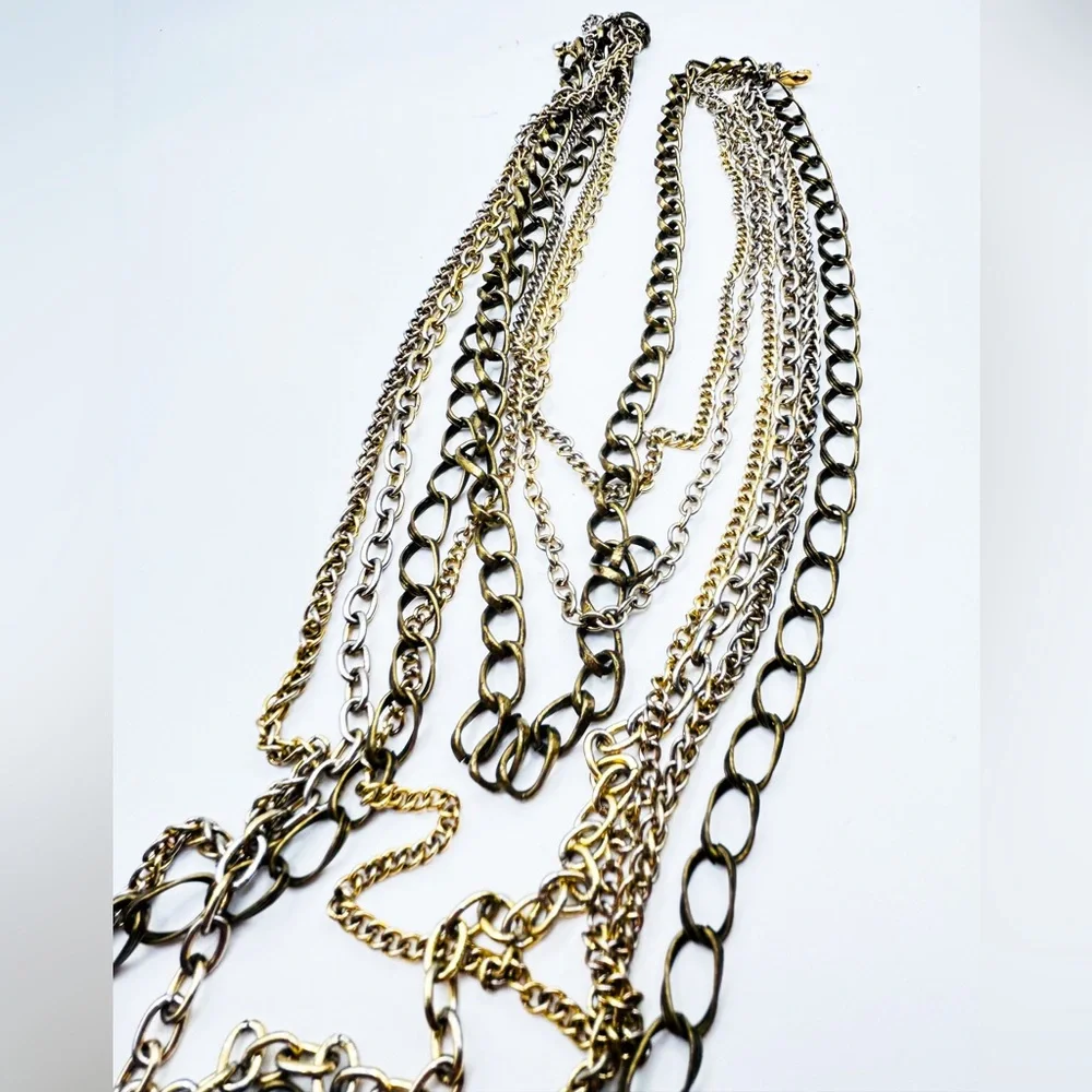 Vintage 7-Strand Mixed Metal Layered Chain Necklace - Picture 8 of 10